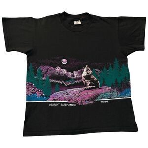 Vintage 90s Howling Wolf Mount Rushmore Wrap Around  AOP  Tshirt USA L Graphic